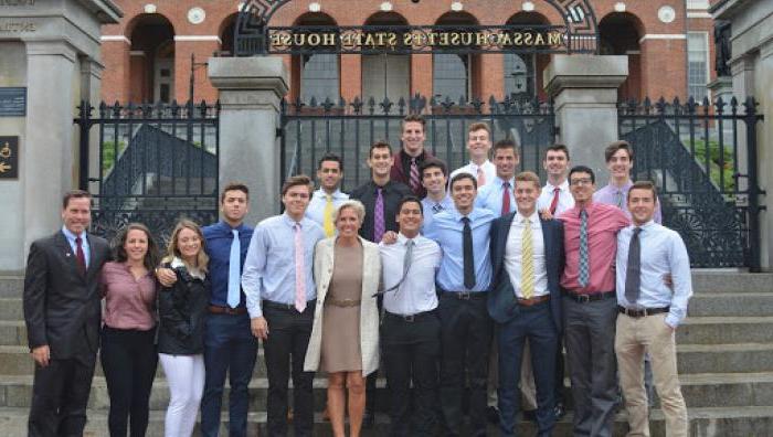 Students outside the Massachusetts State House.